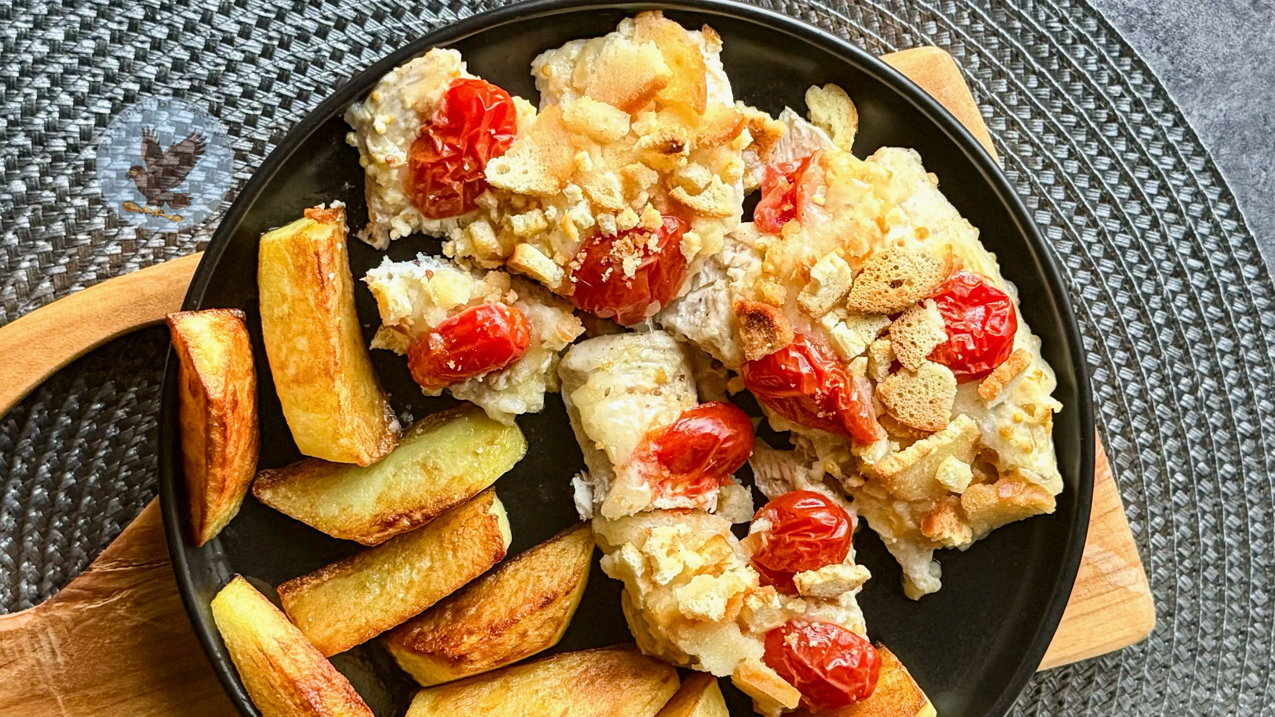 Куриное филе с моцареллой, черри и сухариками в стиле Цезарь
